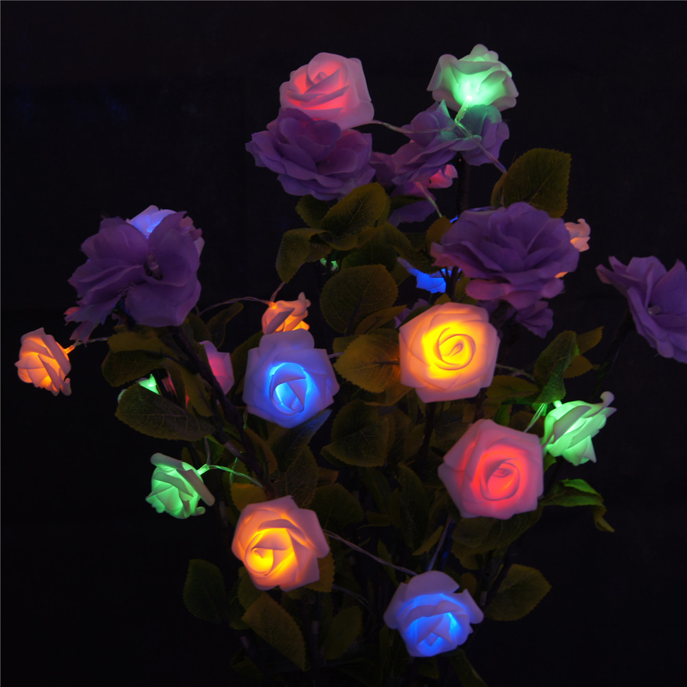 8 Color Night Light 20 x LED Novelty Rose Flower Fairy String Lights Wedding Garden Party Christmas Decoration Nighlight