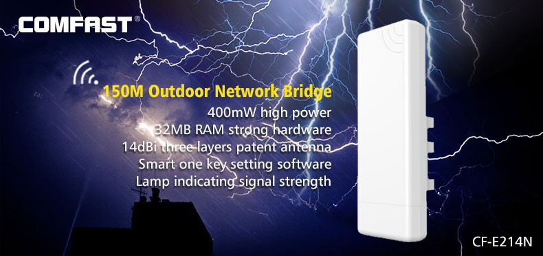 Network bridge outdoor CPE 2.4Ghz WIFI Signal Booster Amplifier Coverage up to 5KM COMFAST CF E214N
