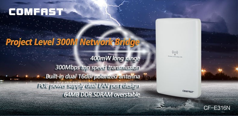 Long Distance Wireless 11b g n WLAN CPE Outdoor 16dBi 300Mbps 400mw distance 5KM Comfast CF E316N