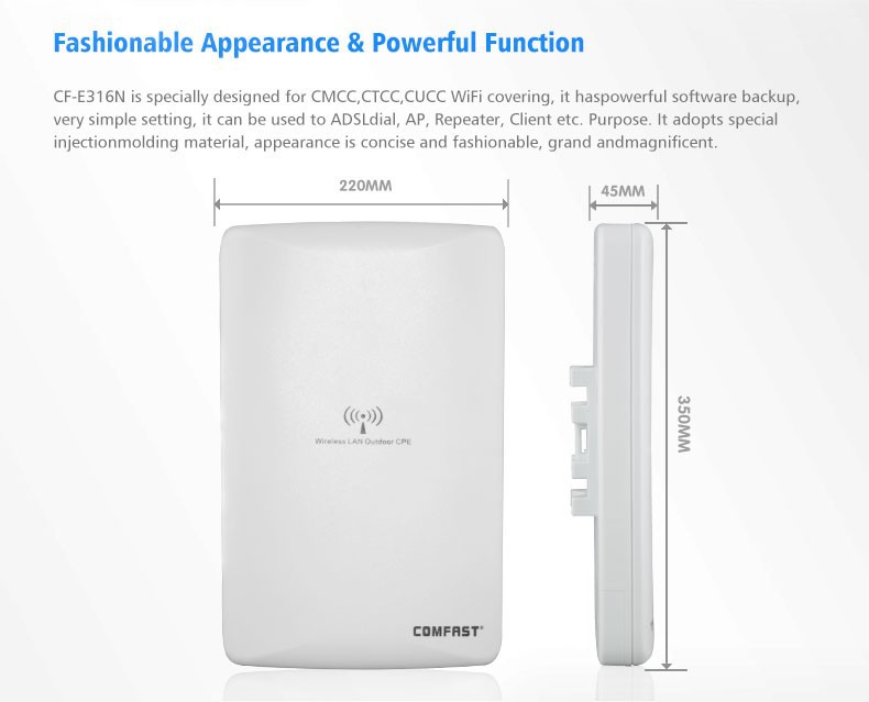 Long Distance Wireless 11b g n WLAN CPE Outdoor 16dBi 300Mbps 400mw distance 5KM Comfast CF E316N