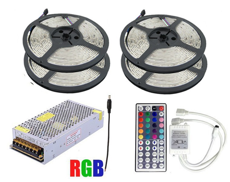 20M 5050 RGB LED Strip Light 30leds m IP65 Waterproof SMD Flexible Bar Light+44 Key IR Controller+DC12V 10A Power Supply LS14