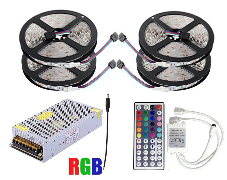 20M 5050 RGB LED Strip Light 600Led 30Leds M Flexible SMD Bar Light+44 Key IR Remote Controller+DC 12V 10A Power Supply LS11