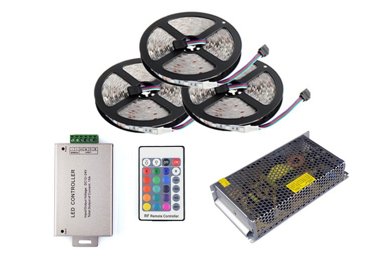 15M 5050 RGB LED Strip Light No Waterproof SMD 60Leds M Flexible Bar Light+Wireless RF Dimmer Remote Controller+15A Power LS03