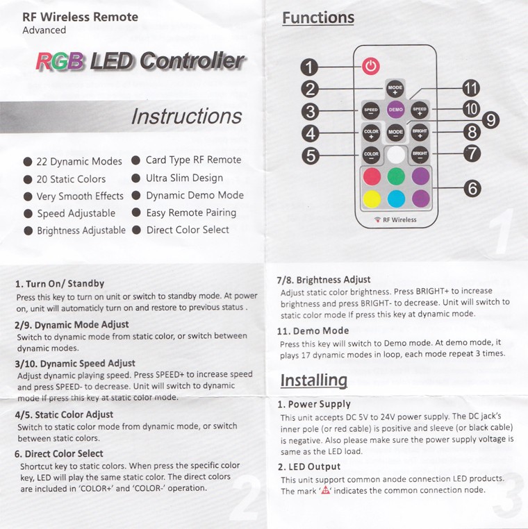 LED RGB Controller DC5V 24V 12A 17key mini RF Wireless Remote Dimmer For Flexible Strip Light CR14