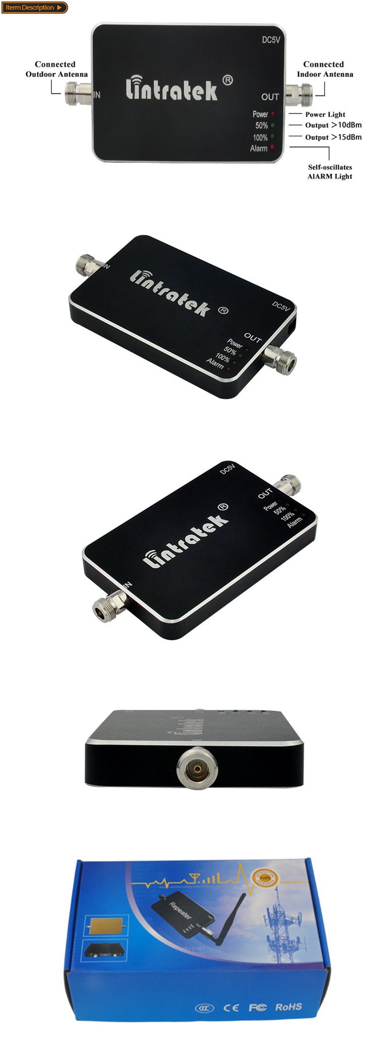 Lintratek 2600MHz 4G LTE Signal Repeater 65db 20dBm Antenna 4G 2600 Mobile Phone Signal Boosters Mini 4G LTE Amplifier Full Kits