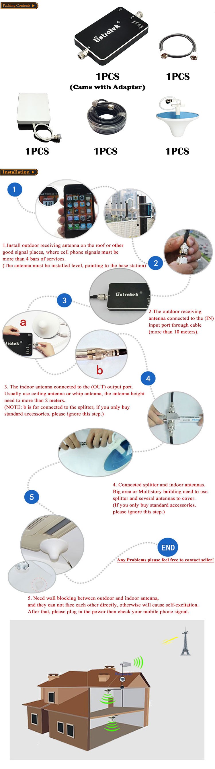 Lintratek 2600MHz 4G LTE Signal Repeater 65db 20dBm Antenna 4G 2600 Mobile Phone Signal Boosters Mini 4G LTE Amplifier Full Kits