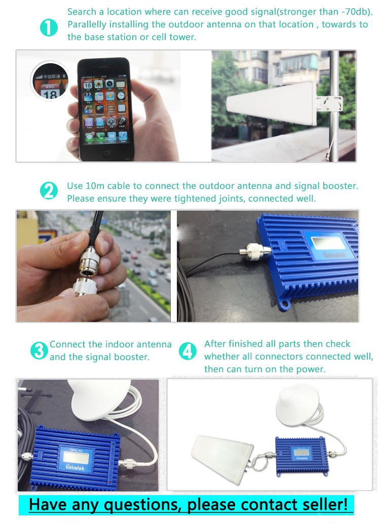 Lintratek PCS Signal Amplifier 1900MHz Mobile Signal Repeater 70db Cell Phone Booster 20 dbm Output Power With LCD ALC Full Kits