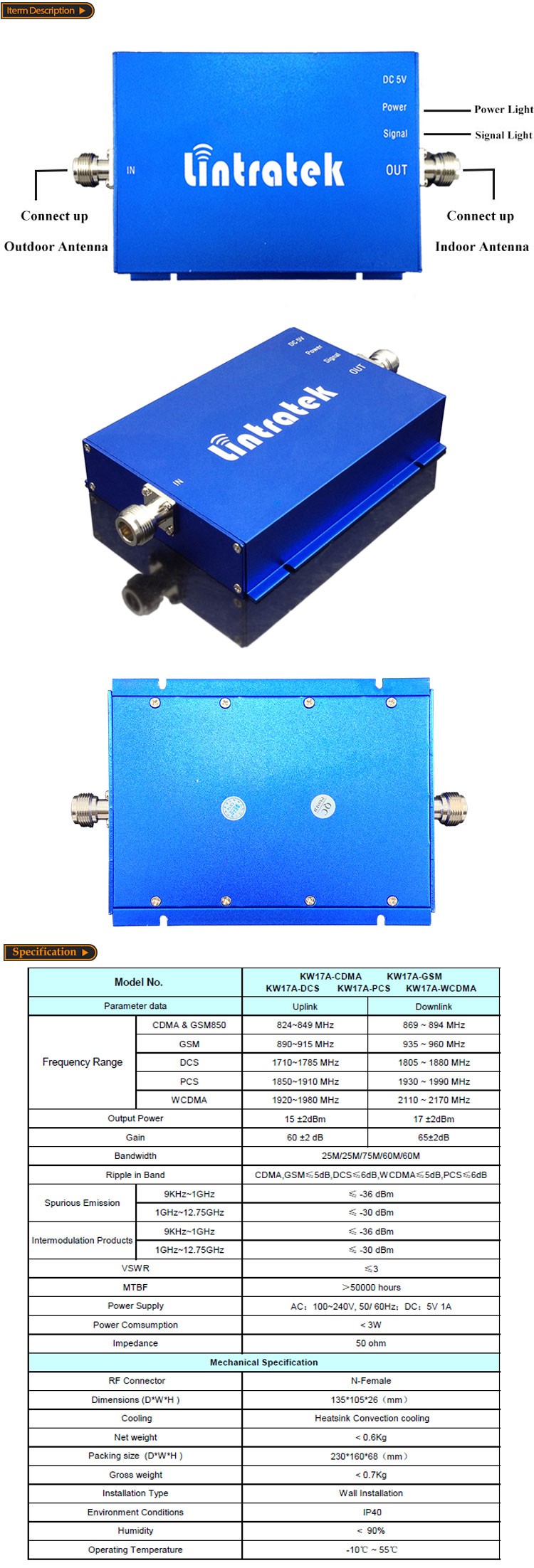3G Cell Phone Booster 3G WCDMA 2100 REPEATER AMPLIFIER 65db Gain High Performance Home Use Booster Full Kits