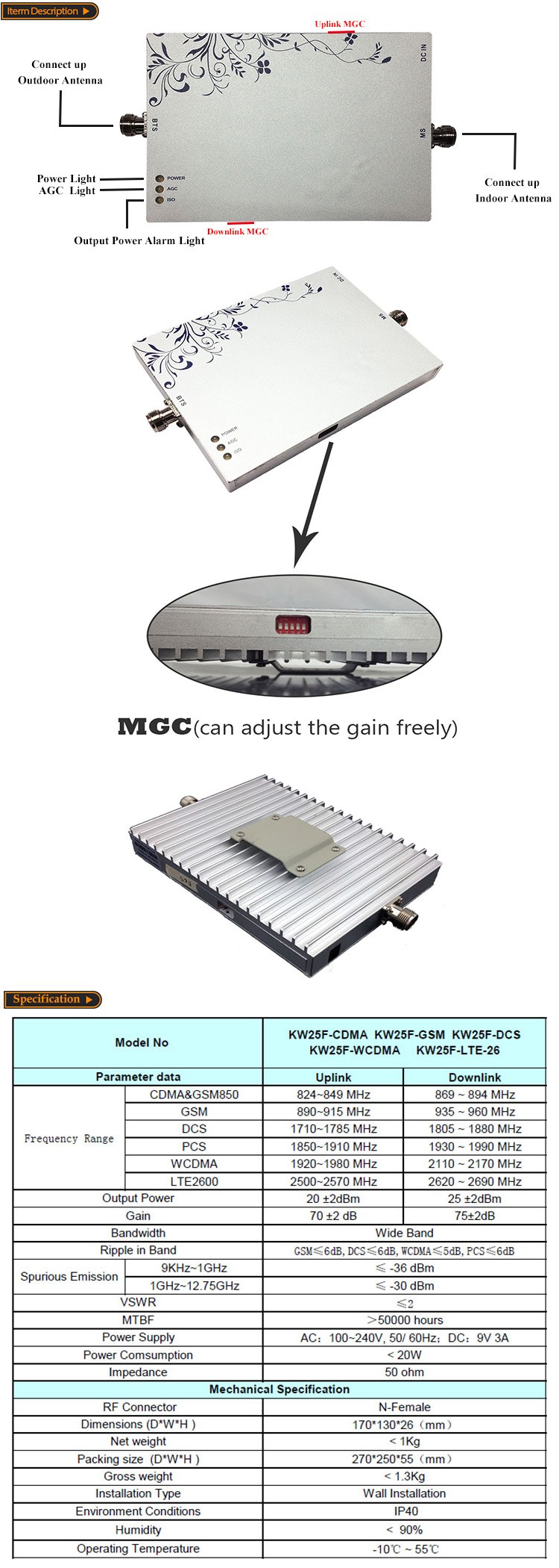 GSM 900mhz Signal Repeater Single Band Repetidor 25dbm output power 75db High Gain Cell phone Signal Repeater China
