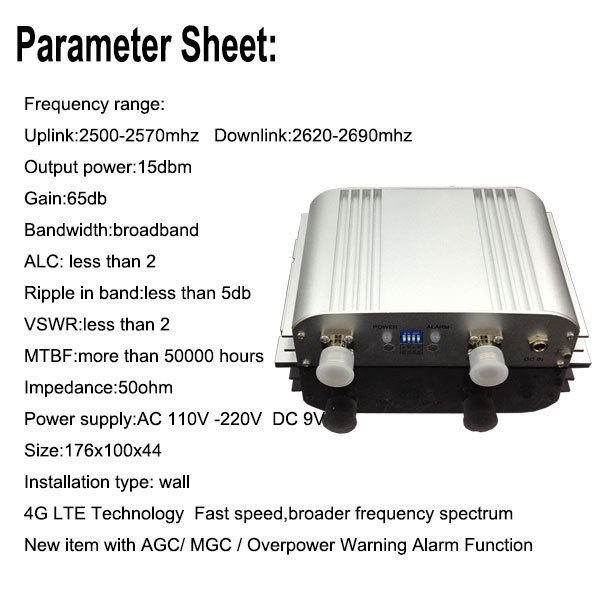 4G LTE Signal Booster 65db 2600MHz Signal Repeater Big Coverage 4G Cell Phone Booster Amplifier with ALC MGC AGC