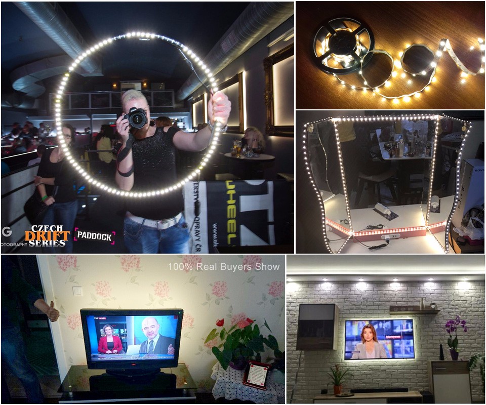 DC 5V USB cable LED strip light Warm white 2835 3528 SMD 1M 2M 3M 4M 5M RGB remote control for PC Desktop Flat Screen HDTV lamp