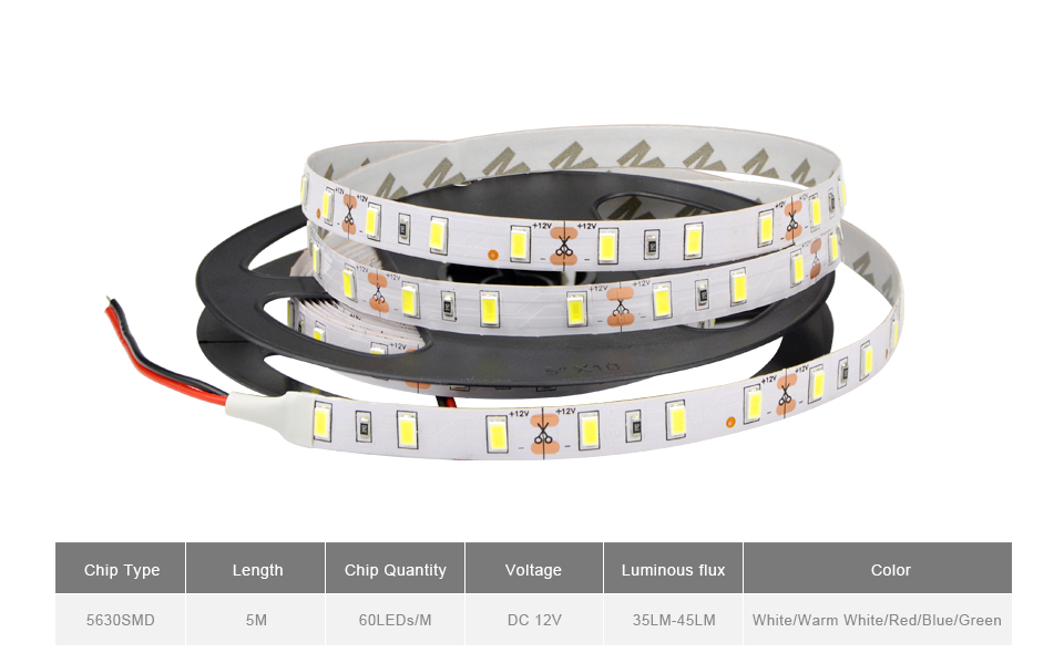 IP20 not waterproof 5m DC12V 5630 SMD LED strip light string rope Tape Ribbon Decorative lamp for home lighting