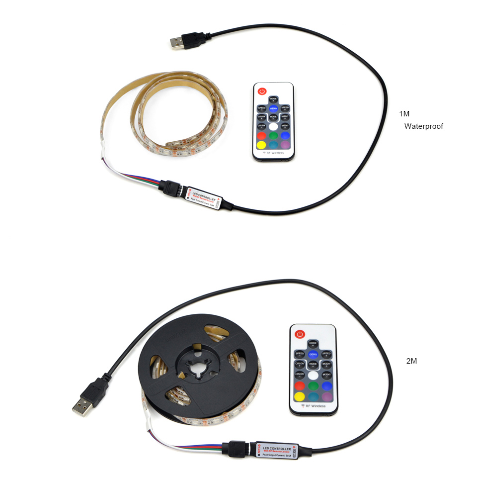 RGB USB LED strip light DC 5V 5050 SMD 1M 2M 3M 4M 5M 3key 17Key 24 key RGB remote control USB LED Light white black PCB