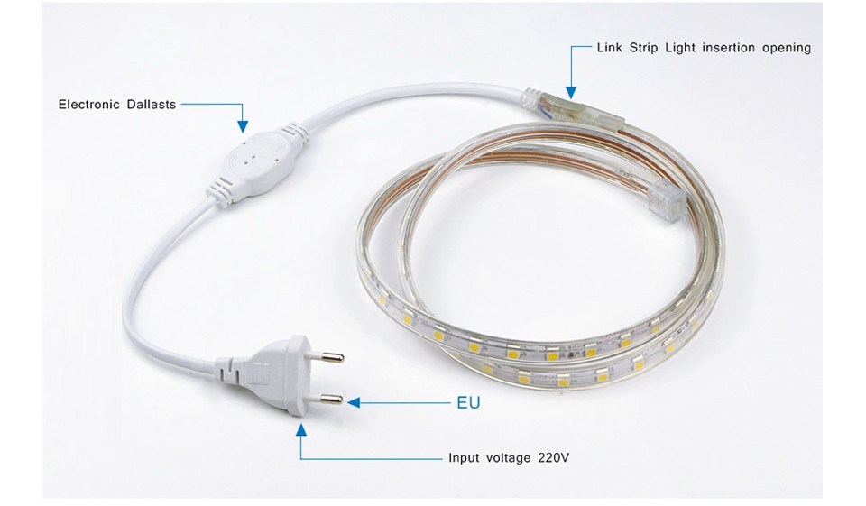 5M 10M 15M 20M 25M 220V 5050 SMD RGB LED strip light led tape flexible ribbon 60 leds m outdoor garden lighting EU plug adapter
