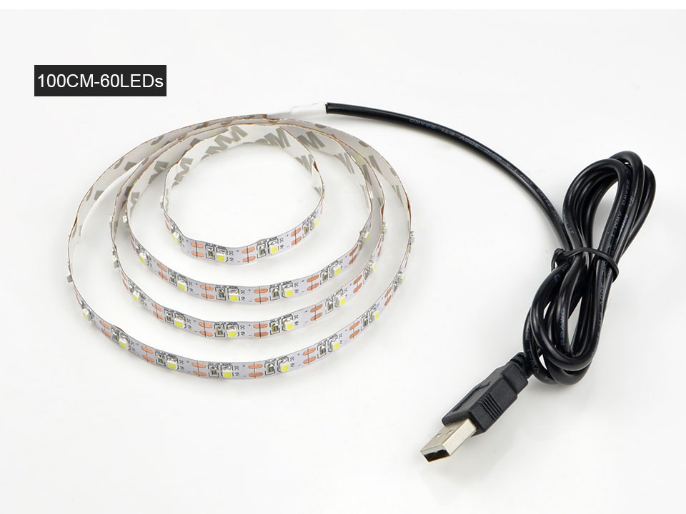 3528 SMD DC 5V USB charger power LED strip light IP20 1m 5m USB cable adapter LED Decor lamp TV Background Light