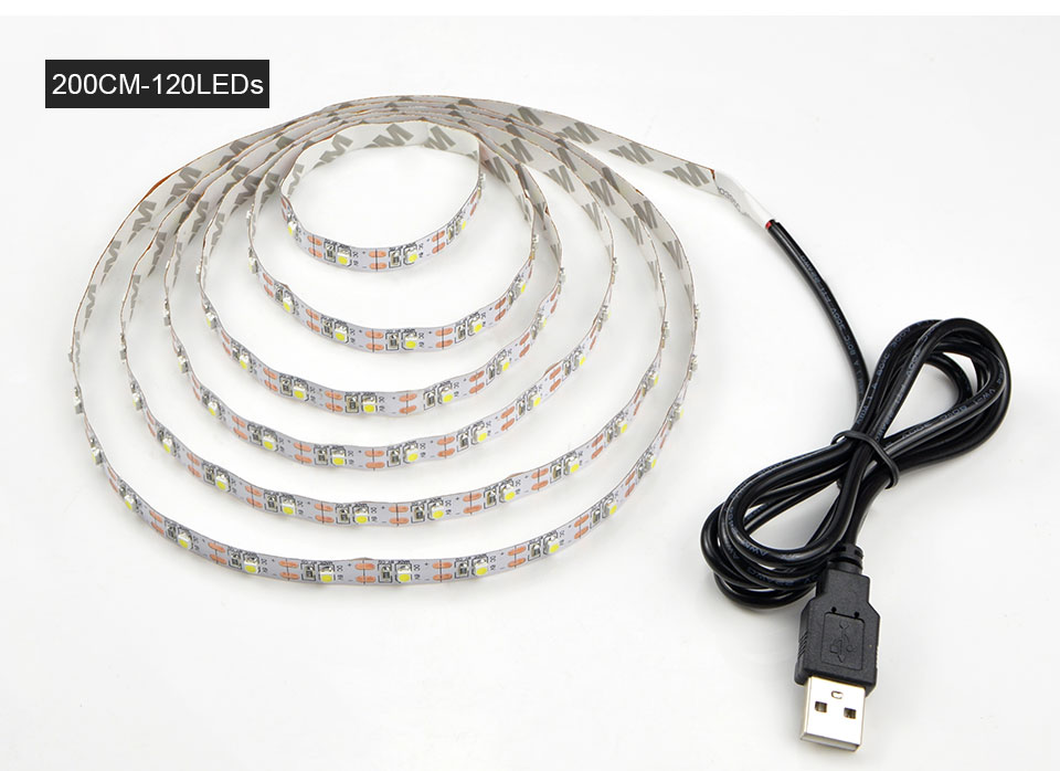 3528 SMD DC 5V USB charger power LED strip light IP20 1m 5m USB cable adapter LED Decor lamp TV Background Light