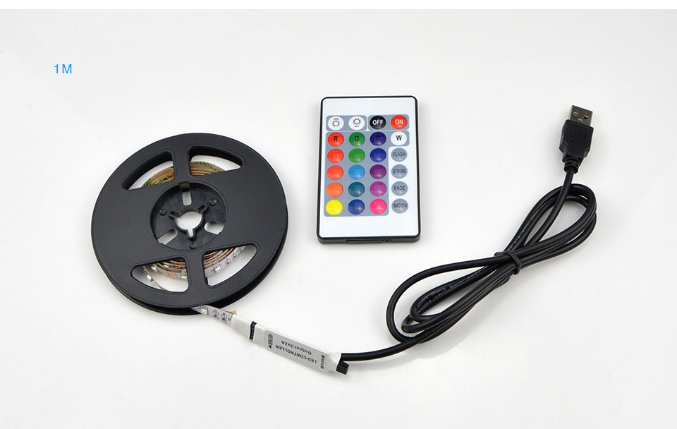 IP20 no waterproof Warm White RGB USB cable LED strip light 3528 SMD 1m 2m 3m 5m RGB remote control for desktop TV Decor lamp