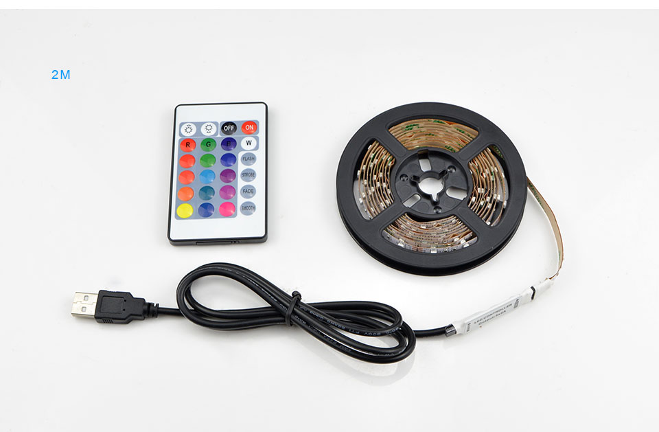 IP20 no waterproof Warm White RGB USB cable LED strip light 3528 SMD 1m 2m 3m 5m RGB remote control for desktop TV Decor lamp