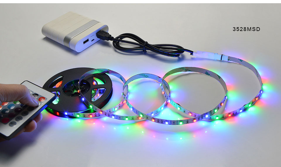 IP20 no waterproof Warm White RGB USB cable LED strip light 3528 SMD 1m 2m 3m 5m RGB remote control for desktop TV Decor lamp