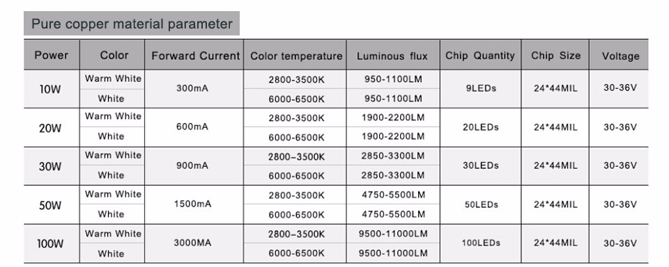 10W 20W 30W 50W 100W LED light DIY led lamp bulb Source LED COB integrated chips LED Flood light white warm white