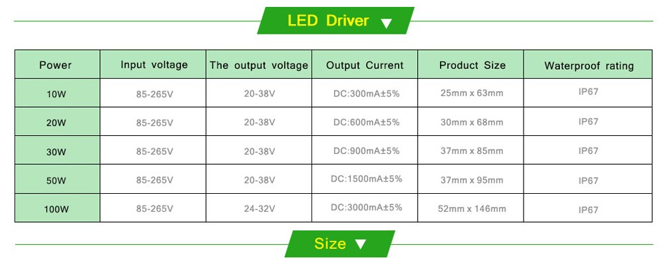 10W 20W 30W 50W 100W COB Integrated Chip LED light lamp bulb Power supply LED Driver For DIY Floodlight Spot light