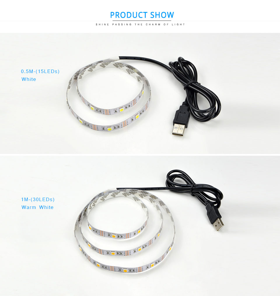 DC 5V warm white RGB USB LED strip light 1m 2m 3m 4m 5m 30LEDs m 24key IR 17key RF RGB remote control Backlight Bias light