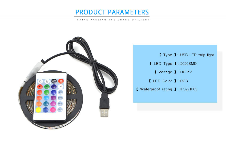 DC 5V warm white RGB USB LED strip light 1m 2m 3m 4m 5m 30LEDs m 24key IR 17key RF RGB remote control Backlight Bias light