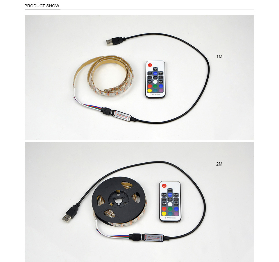 1m 2m 3m 4m 5m 30LEDs m DC5V RGB USB LED strip light USB cable charger ribbon tape string lighting IR RF RGB remote control