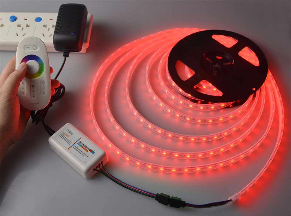 IP67 Waterproof RGB LED Strip Light 5050 SMD LEDs Tape Ribbon RGB 2.4G Touch Controller 3A Power Adapter EU US Plug