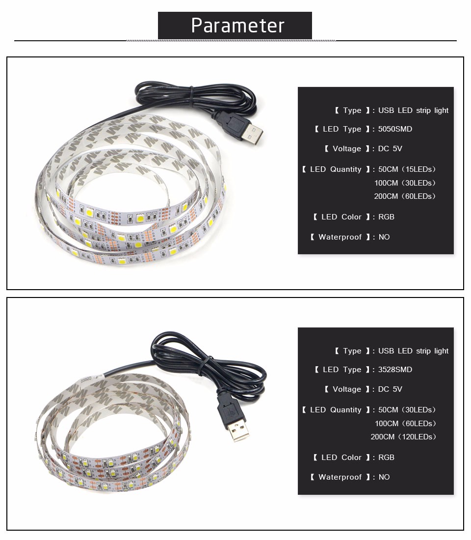 3528 SMD 5050 SMD LED Night light IP20 IP65 USB LED Strip Light DC 5V 1M 2M 3M 4M 5M RGB Lamp For TV Background home light