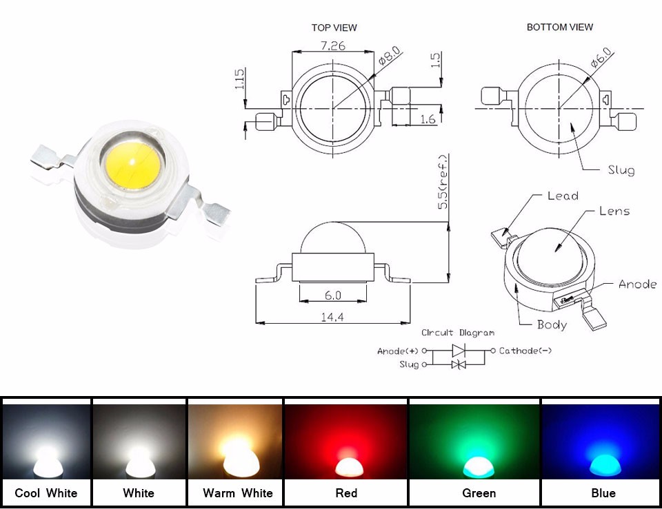 10pcs Real Full Watt CREE 1W High Power LED lamp Bulb Diodes SMD 110 120LM LEDs Chip For 3W 18W Spot light Downlight