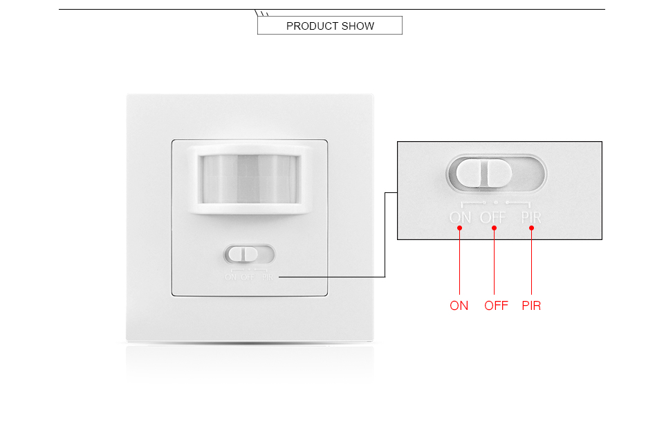 Wall mounted PIR Motion Sensor light Switch ON OFF Power Electrical Socket Adapter 100V 240V AC MAX 500w load 10m max