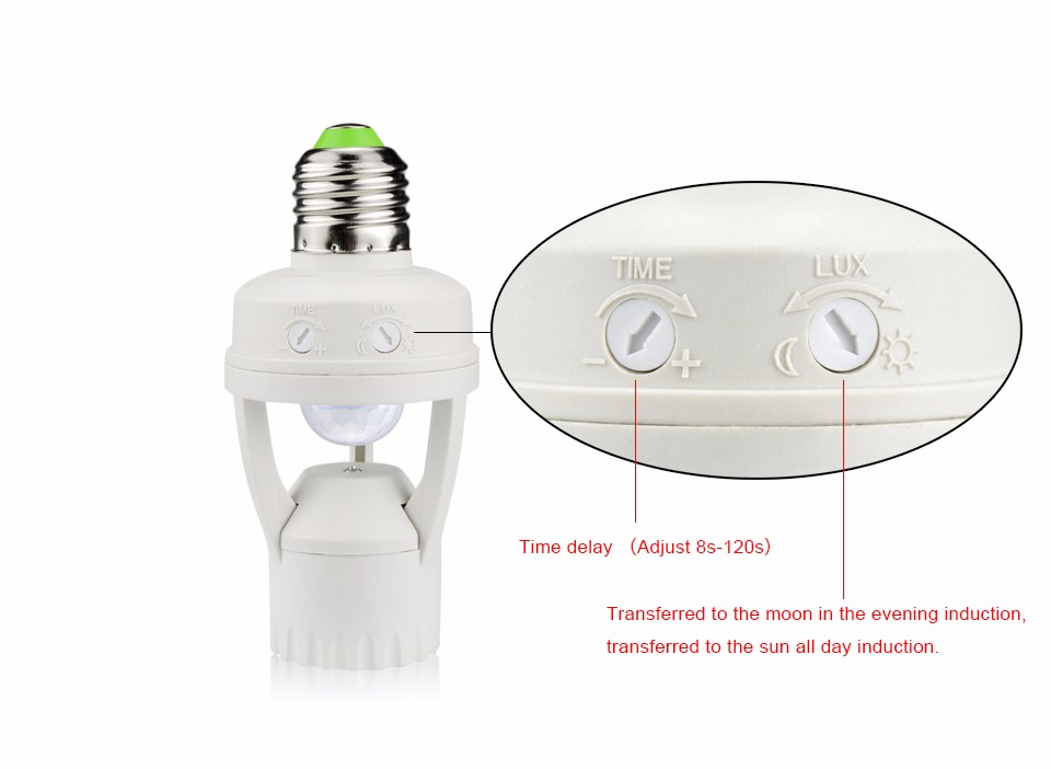 High Sensitivity PIR Motion Sensor E27 LED lamp Base Holder 110V 220V With light Control Switch Infrared Induction Bulb Socket