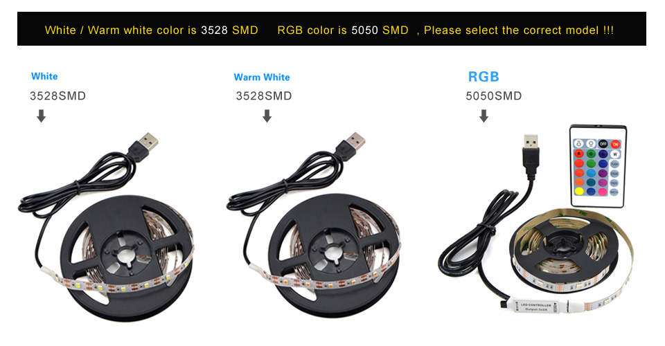 1m 5m IP20 5V USB led light power supply 3528 USB LED lamp 5050 SMD USB LED strip light USB cable charger RGB LED controller