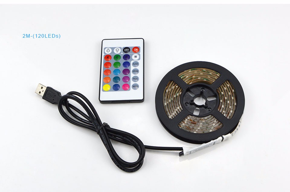 1set LED night light DC 5V 50cm 1m 2m RGB USB LED Strip light IP20 IP 65 Waterproof 3528 SMD 60LEDs m with 24Key RF Controller