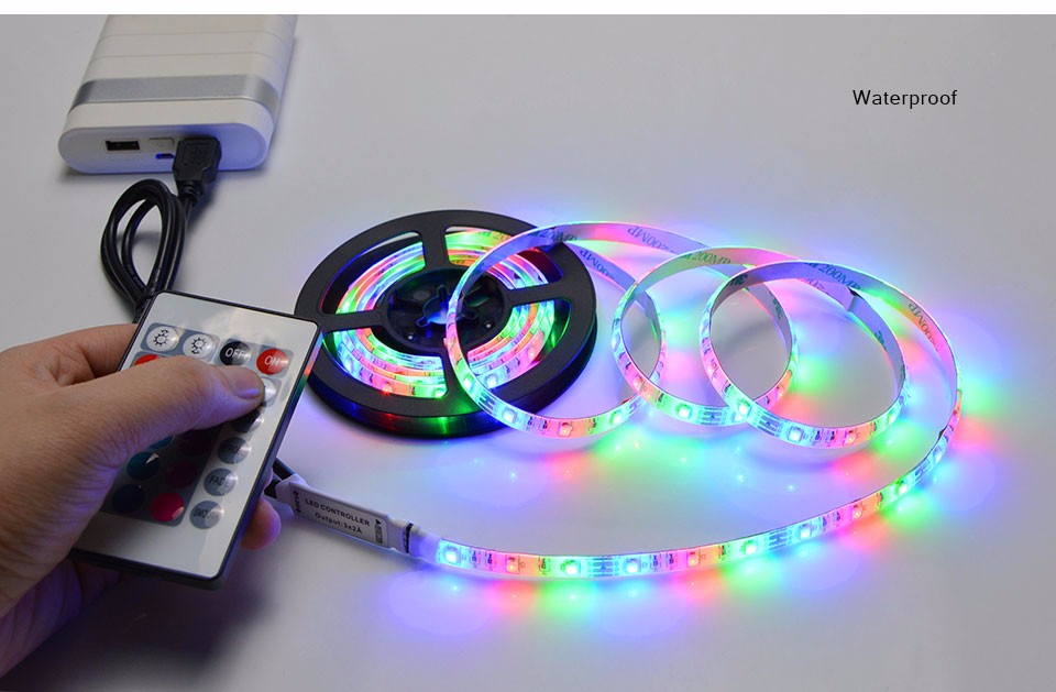 1set LED night light DC 5V 50cm 1m 2m RGB USB LED Strip light IP20 IP 65 Waterproof 3528 SMD 60LEDs m with 24Key RF Controller