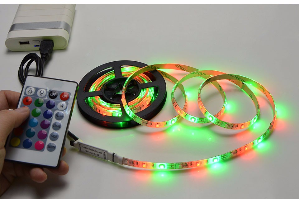 3528 SMD DC 5V RGB USB LED Strip light 1M 2M 3M 4M 5M LED ribbon tape USB charger string light with 24key RGB remote control