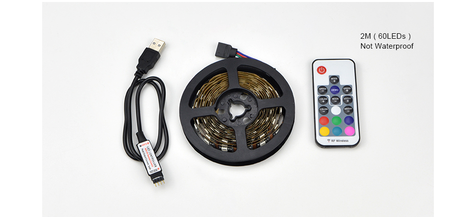 USB Power RGB LED light 1M 2M 3M 4M 5M 5V 5050 SMD LED Strip light lamp LCD Monitor TV Background lighting RF remote Control