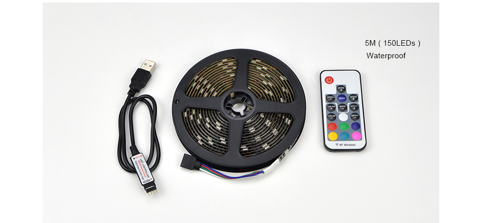 USB Power RGB LED light 1M 2M 3M 4M 5M 5V 5050 SMD LED Strip light lamp LCD Monitor TV Background lighting RF remote Control