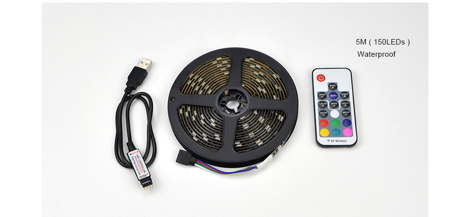 DC 5V 5050 SMD USB cable power supply RGB LED strip light 1m 2m 3m 4m 5m USB LED light RF Remoter led Controller TV Decor lamp