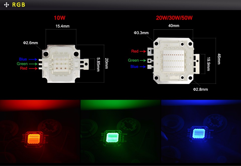 10W 20W 30W 50W 100W RGB LED light COB Integrated Diodes chip lamp Bulb For Flood light flashlight Projector Outdoor lighting