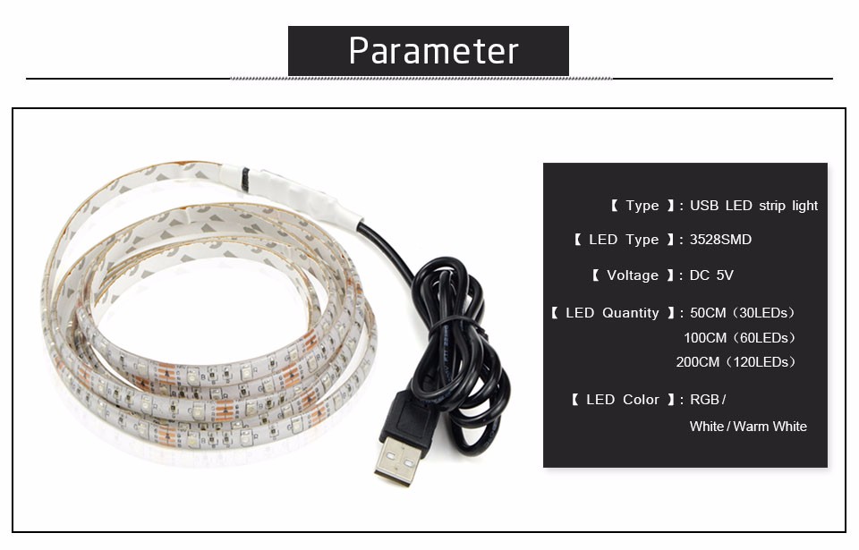 3528 SMD 50CM 1M 2M IP65 IP20 DC 5V USB power LED Strip light RGB White Warm White For TV Backgroud Lighting Indoor Home
