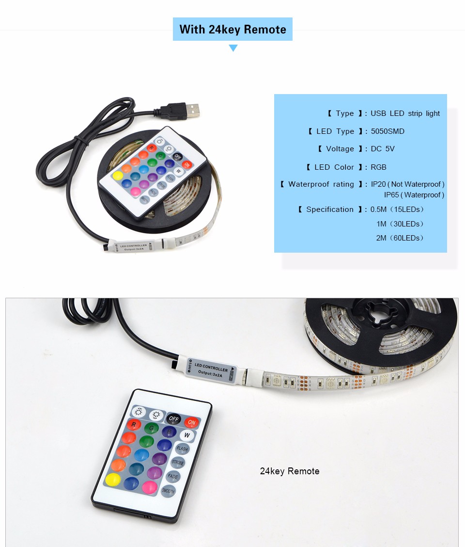 USB 5V 5050 SMD RGB Light LED strip light lamp tape Screen LCD TV Background Lighting IP20 IP65 Waterproof 1M 2M 3M 4M 5M