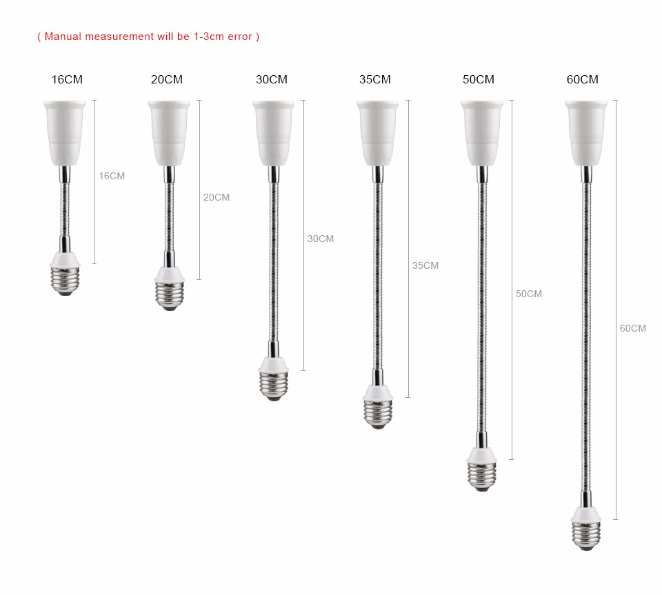 AMENTE 1PCS Flexible E27 to E27 16CM 20CM 30CM 35CM 50CM 60CM Extend LED lamp Base Bulb Holder Converters light Adapter Socket