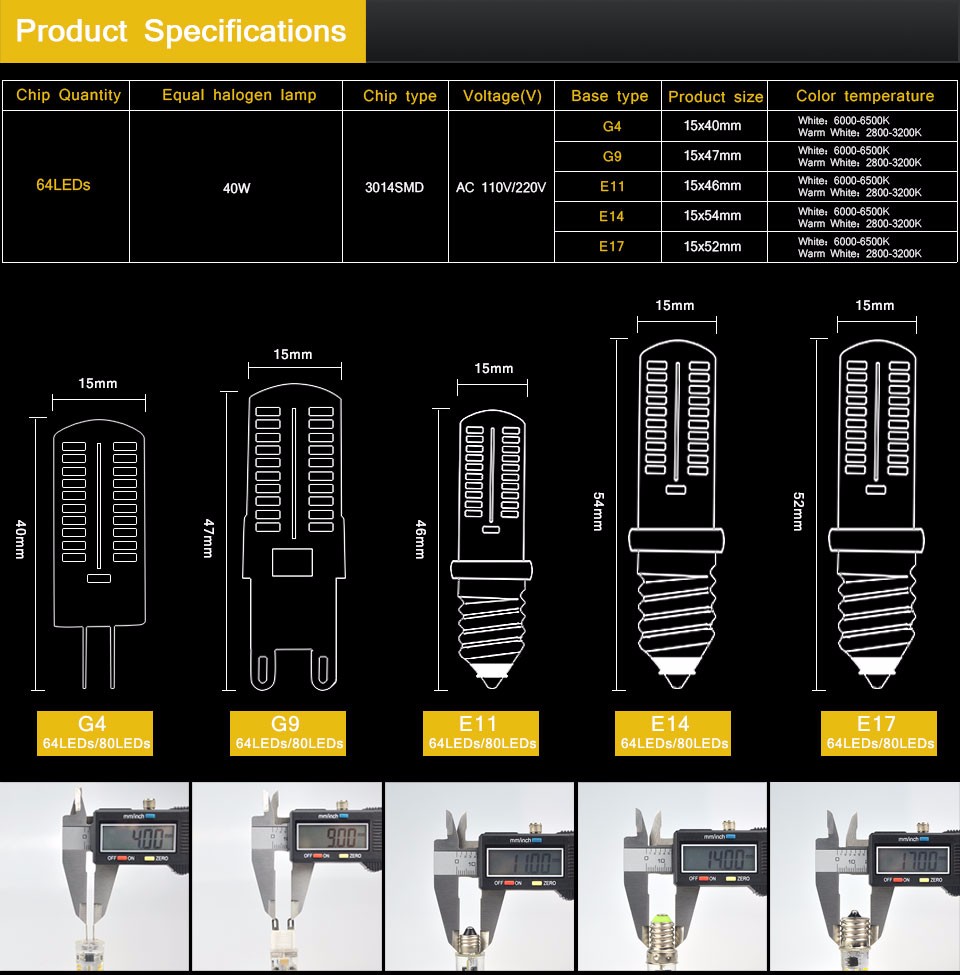 10pcs LED lamp 110 220V 64LEDs 3014 SMD G9 G4 E11 E12 E14 E17 LED Corn Bulb Lampada LED light Crystal Silicone Lamp
