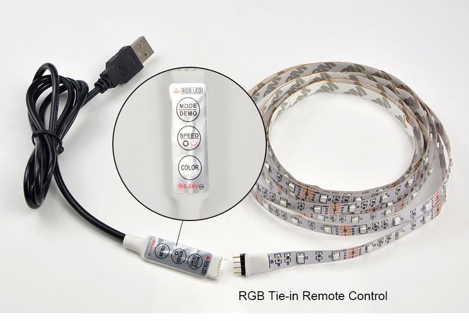 DC 5V RGB USB LED Strip Light 3528 SMD adapter string tape desk lamp TV Background Lighting RGB remote control 50CM 1M 2M