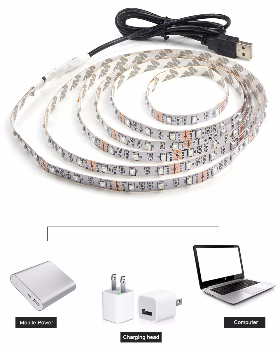 DC 5V 50CM 1M 2M USB LED Strip Light 3528 SMD IP20 RGB Warm Cool White Flexible TV Background Lighting Strip Wall Lamp