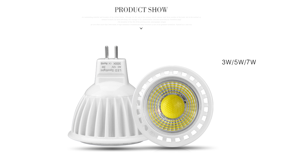 AC DC 12V Dimmable MR16 LED Spot light Bulb COB LED lamp GU5.3 3W 5W 7W Aluminum Spotlight home Indoor lighting