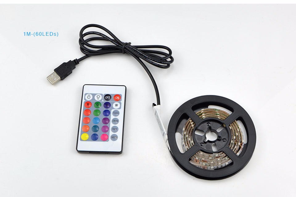 5V 50cm 1m 2m IP20 IP65 RGB 3528 60LEDs m SMD 5050 30LEDs m USB LED strip light 24Key remote Controller For TV Background