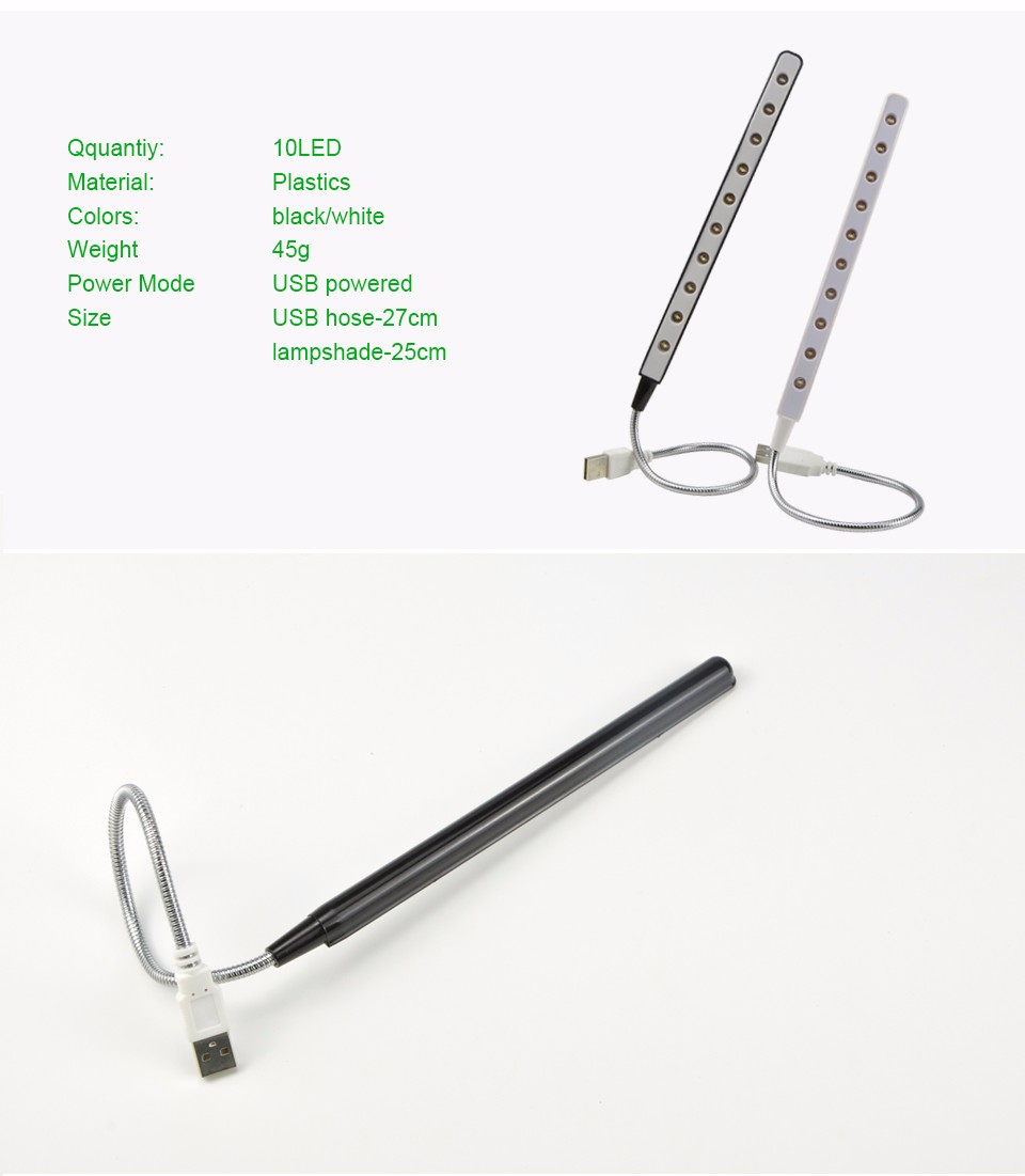 1Pcs USB Computer LED Book light LED Desk Lamp 10 LED Night light Reading lamp Bulb for Notebook Desktop PC laptop